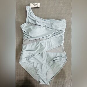 Runtlly One Piece Swimsuits One Shoulder Swimwear with See Through Mesh Style